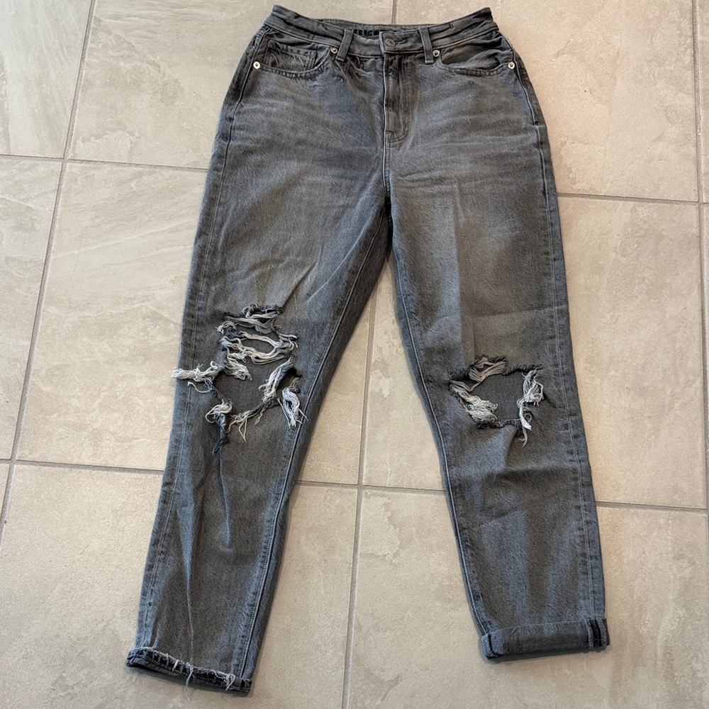 American Eagle Outfitters Women's Distressed Boyfriend Jeans - Charcoal